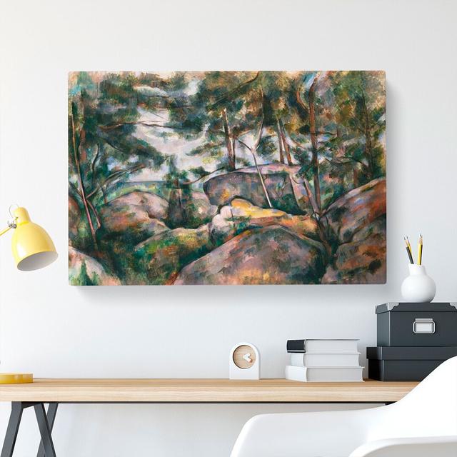 Rocks In The Forest by Paul Cezanne - Wrapped Canvas Painting East Urban Home Size: 50cm H x 76cm W x 3cm D on Productcaster.