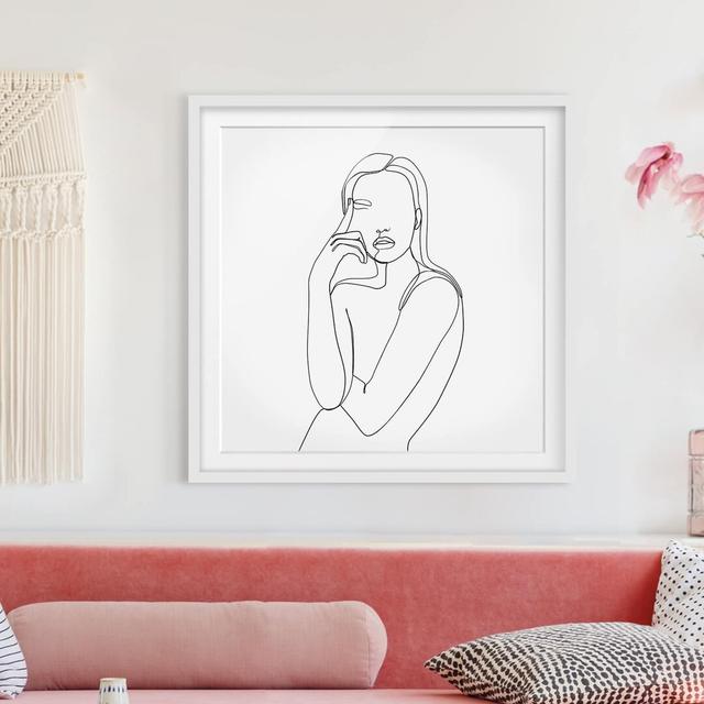 Line Art Thoughtful Woman - Single Picture Frame Print Metro Lane Size: 30cm H x 30cm W x 2cm D, Matte Colour: White, Format: White on Productcaster.