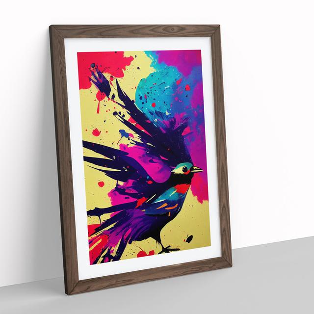 Paint Splash Bird No.4 - Picture Frame Painting Marlow Home Co. Size: 34cm H x 25cm W x 2cm D, Frame Colour: Walnut on Productcaster.