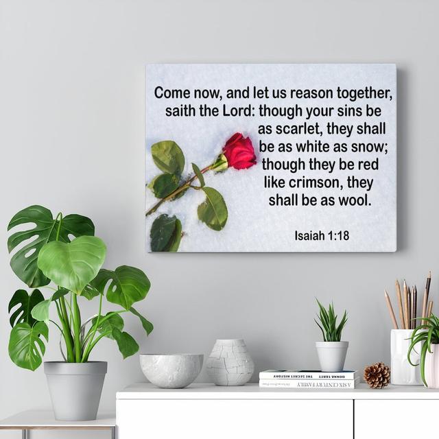 Come Now Isaiah 1:18 - Wrapped Canvas Typography Blue Elephant Size: 46cm H x 61cm W on Productcaster.