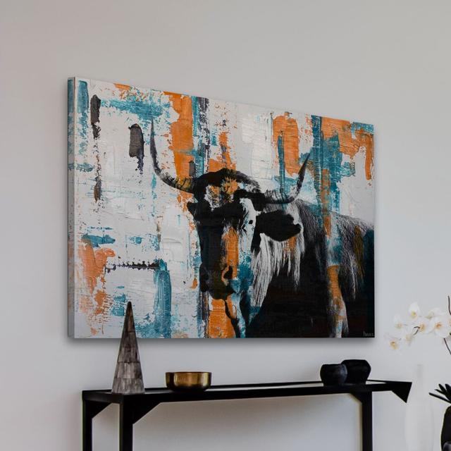 'Orange Teal Steer' by Parvez Taj Graphic Art Print on Wrapped Canvas East Urban Home Size: 61cm H x 91cm W on Productcaster.