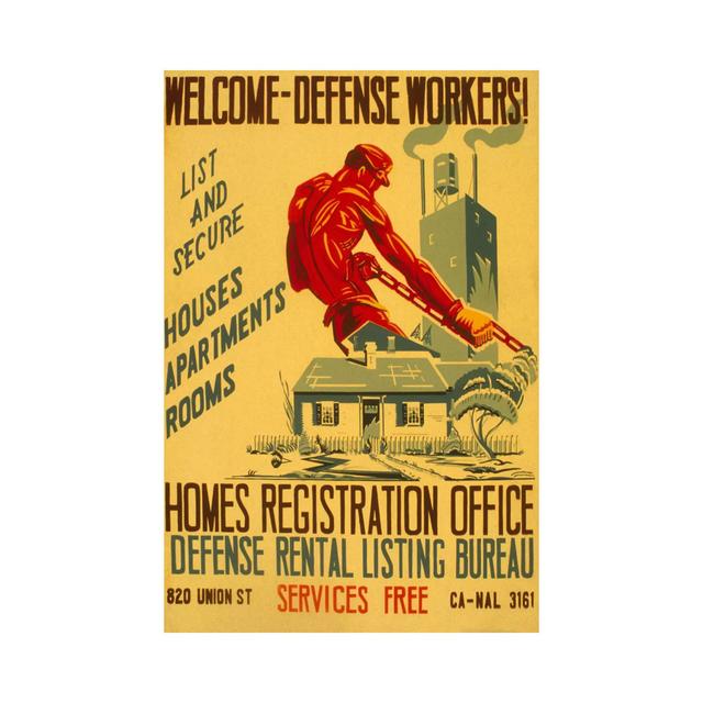 Welcome Defense Workers Advertising Vintage Poster Happy Larry Size: 30.48cm H x 20.32cm W x 1.905cm D on Productcaster.