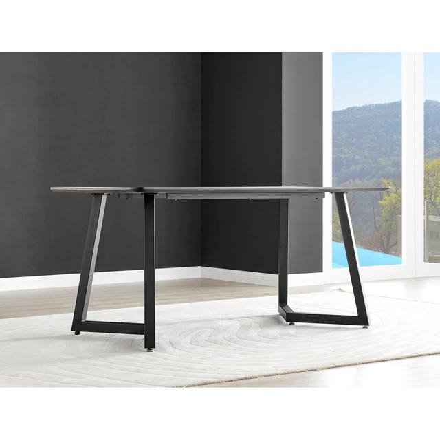 White Marble Effect Melamine Dining Table Black Legs & 6 Luxury Velvet Chairs Industrial Design Canora Grey Colour (Chair): Grey/Black on Productcaster.