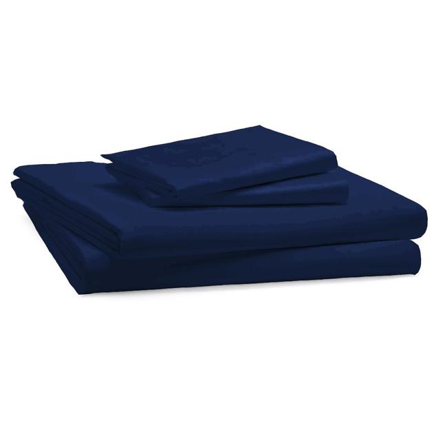 Bukurie 180 Thread Count Cotton Blend Percale Fitted Sheet 17 Stories Colour: Navy Blue, Size: Kingsize (5') on Productcaster.