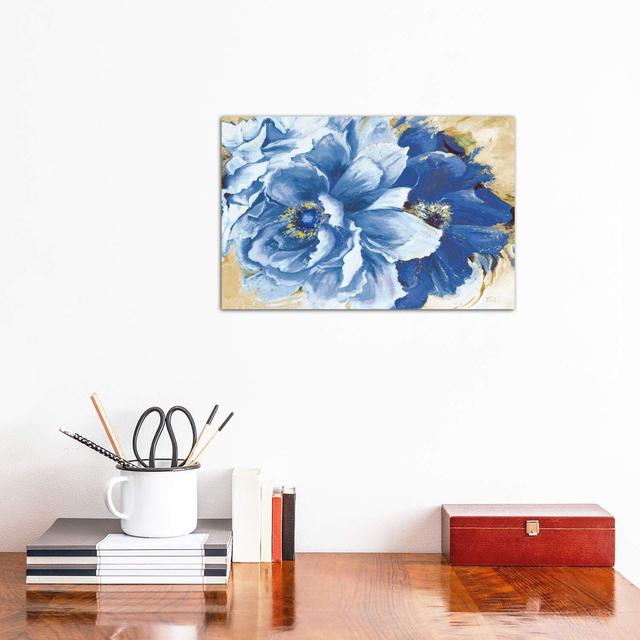 Beautiful Peonies In Indigo by Patricia Pinto - Wrapped Canvas Painting Latitude Run Size: 30.48cm H x 45.72cm W x 1.91cm D on Productcaster.