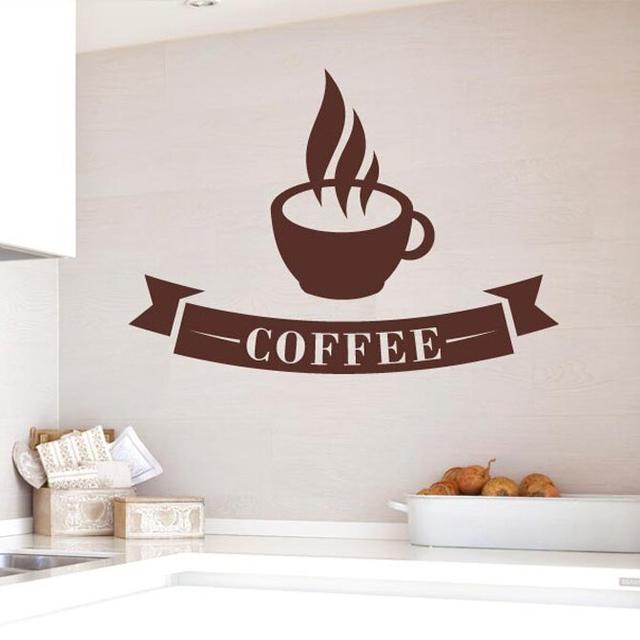 Coffee Cup With Banner Wall Sticker 17 Stories Size: Large, Colour: Brown on Productcaster.