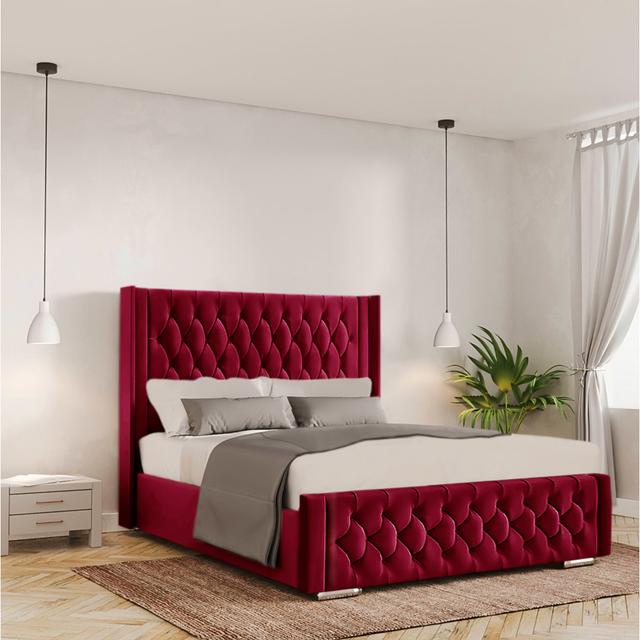 Athlene Bed Frame Canora Grey Size: Double - 135 x 190 cm, Colour: Red on Productcaster.