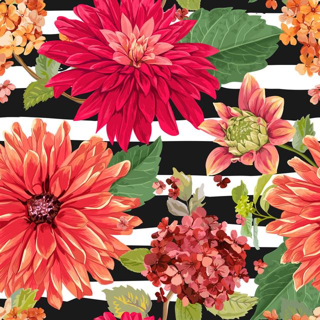 Salemburg Seamless Pattern With Red Asters Flowers by AnnaSivak - Wrapped Canvas Graphic Art ClassicLiving Size: 51cm H x 51cm W x 3.8cm D on Productcaster.