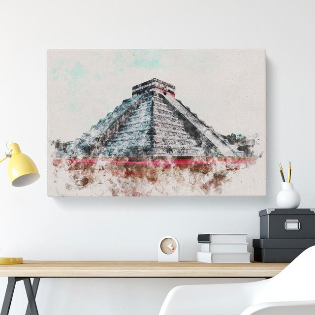 Chichen Itza In Mexico Watercolour - Wrapped Canvas Print East Urban Home Size: 40cm H x 60cm W x 3cm D on Productcaster.