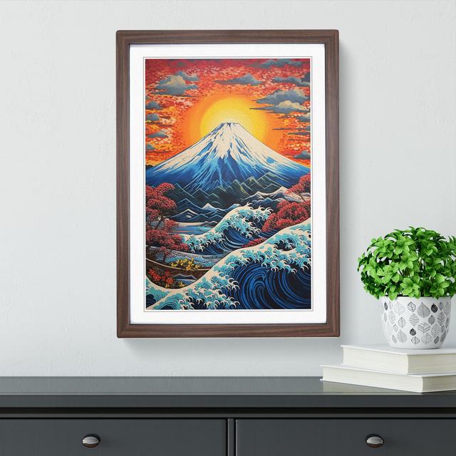 Mount Fuji Hard Edge Painting - Single Picture Frame Print on Wood Alpen Home Size: 34cm H x 25cm W x 2cm D, Frame Colour: Walnut on Productcaster.