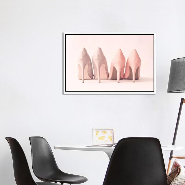 Blush Heels by Caroline Mint - Print on Canvas Ebern Designs Format: White Framed, Size: 66.04cm H x 101.6cm W x 3.81cm D on Productcaster.