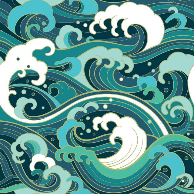 Marine Water Waves Pattern House of Hampton Size: 76cm H x 76cm W x 3.8 cm D on Productcaster.