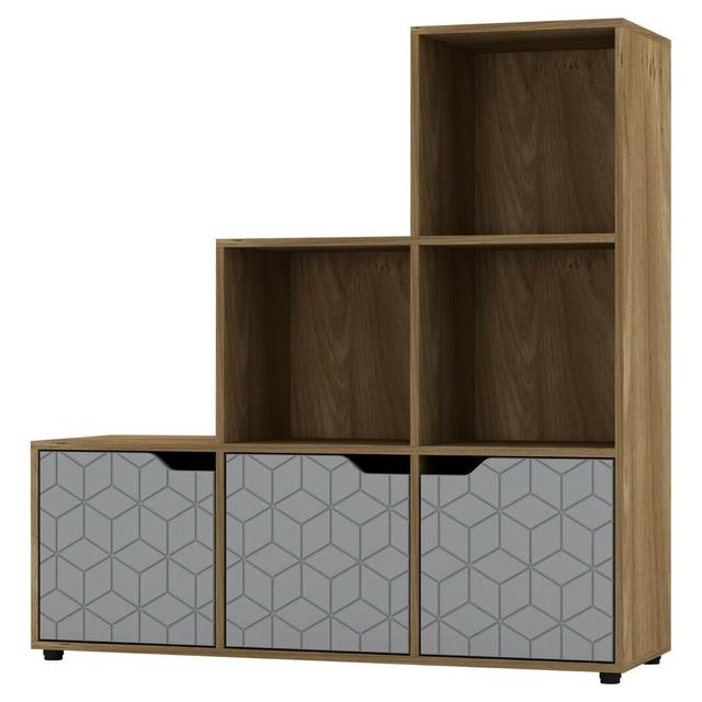 Berroa Bookcase 17 Stories Colour: Oak/Grey on Productcaster.