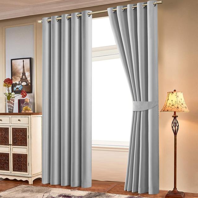 Kateryn Eyelet Blackout Thermal Curtains Symple Stuff Colour: Light Grey, Panel Size: 167 W x 183 L cm on Productcaster.