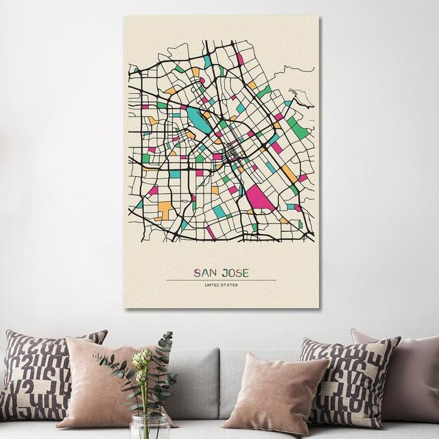 San Jose, California Map by Ayse Deniz Akerman - Wrapped Canvas Gallery-Wrapped Canvas Giclée Rosalind Wheeler Size: 152.4cm H x 101.6cm W x 3.81cm D on Productcaster.