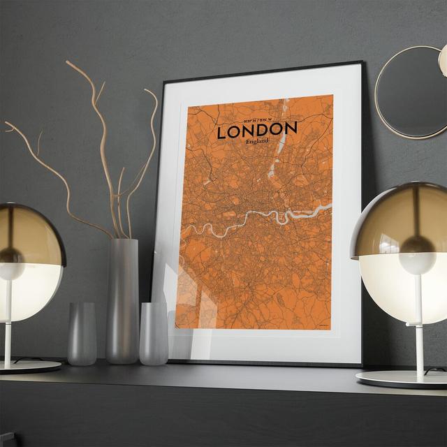 London City Map In Orange - No Frame Print Borough Wharf Size: 17cm H x 11cm W x 0.05cm D on Productcaster.