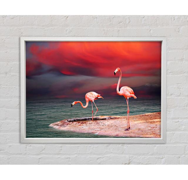 Pink Flamingo Ocean Framed Print 17 Stories Size: 100cm H x 141.4cm W on Productcaster.