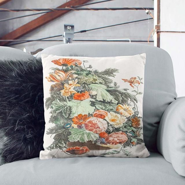 A Vase with Garland Flowers by Johan Teyler Cushion with Filling East Urban Home Size: 40 x 40 cm, Backing Colour: Black on Productcaster.