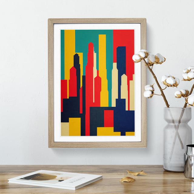 City Skyline Abstract No.4 - Picture Frame Graphic Art George Oliver Frame Colour: Oak, Size: 34cm H x 25cm W x 2cm D on Productcaster.