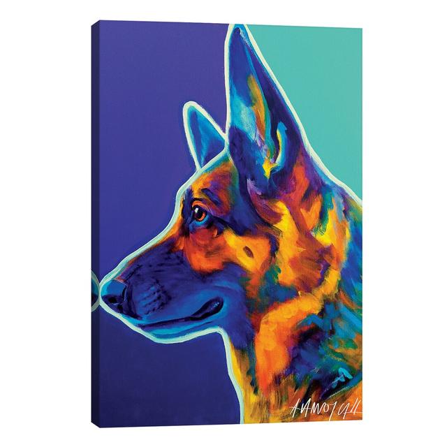 Schatze The German Shepherd by DawgArt - Print on Canvas East Urban Home Size: 101.6cm H x 66.04cm W x 1.91cm D, Frame Option: No Frame on Productcaster.