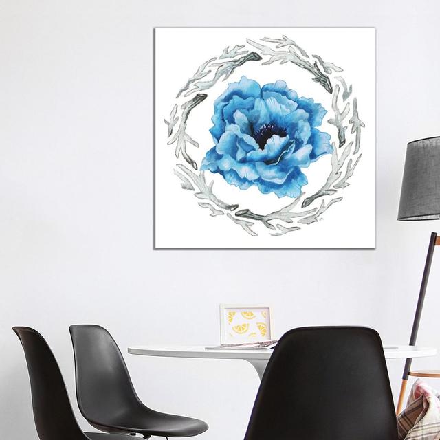 Blue Flower I by Elizabeth Medley - Wrapped Canvas Painting ClassicLiving Size: 93.98cm H x 93.98cm W x 3.81cm D on Productcaster.