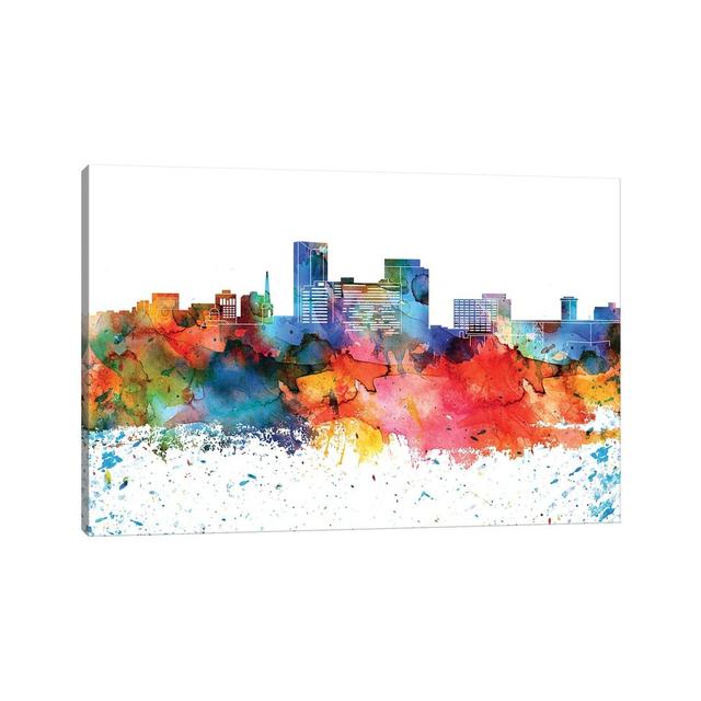 Lexington Colourful Watercolour Skyline by WallDecorAddict - Wrapped Canvas Painting Latitude Run Size: 20.32cm H x 30.48cm W x 1.91cm D on Productcaster.