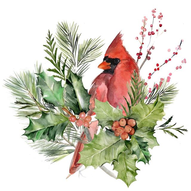 Cardinal Holly Christmas I by Jennifer Paxton Parker - Wrapped Canvas Painting The Seasonal Aisle Size: 76cm H x 76cm W on Productcaster.