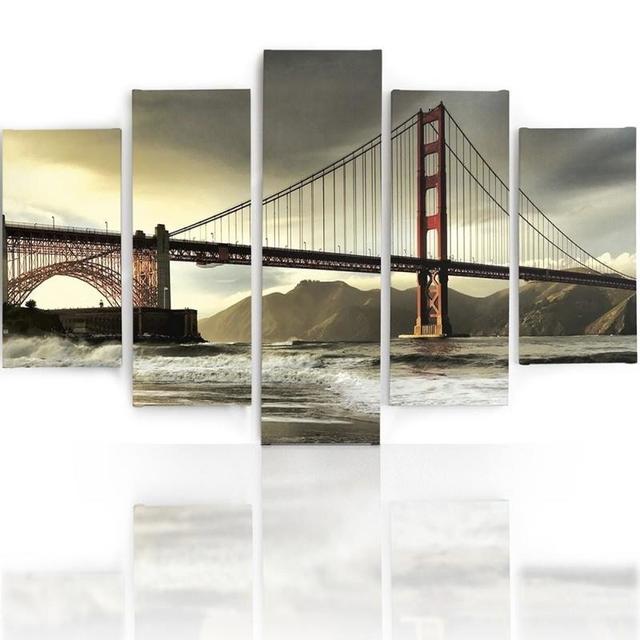 Leinwandbild 5-Teilig, Golden Gate Bridge Brayden Studio Größe: 100 cm H x 200 cm B on Productcaster.