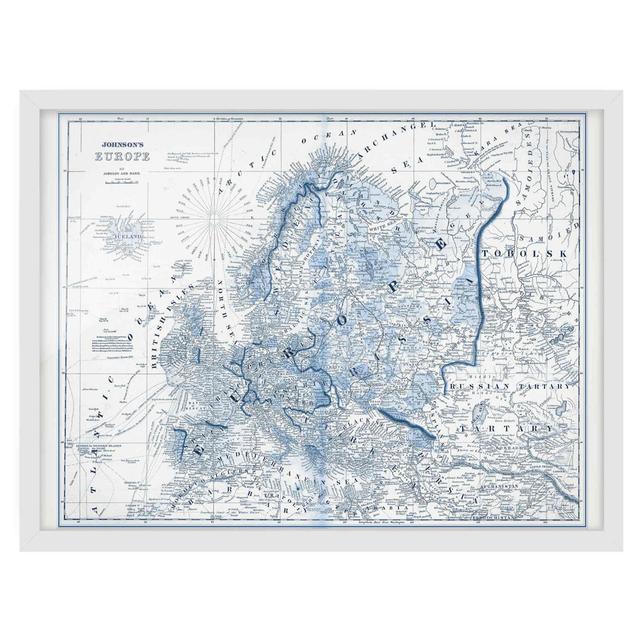 0-0-12/*Picture With Frame - Map In Blue Tones - Europe - Landscape 3:4 Highland Dunes Frame Option: White Framed, Size: 70cm H x 100cm W x 2cm D on Productcaster.