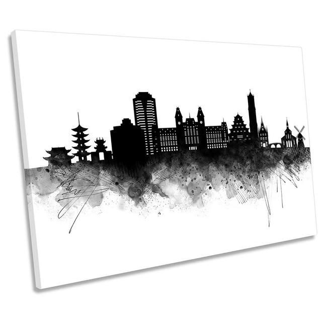 Nagasaki Abstract City Skyline - Wrapped Canvas Print Ebern Designs Size: 30.5cm H x 45.7cm W x 2cm D on Productcaster.