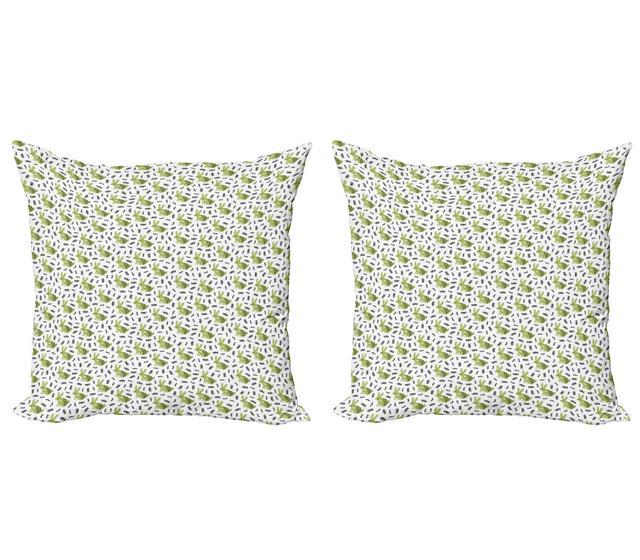 Pillow Cushion Cover, Bunnies with Floral Motifs, Pistachio Green Black (Set of 2) East Urban Home on Productcaster.