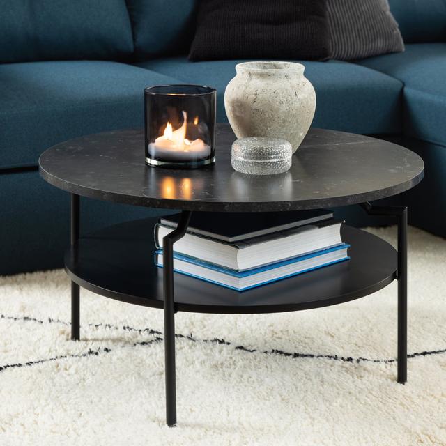 Round Coffee Table with Melamine Top & Black Legs Latitude Run Table Top Colour: Black Marble on Productcaster.