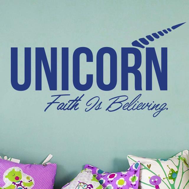 Unicorn Faith Is Believing Wall Sticker East Urban Home Colour: Dark Blue, Size: Large on Productcaster.