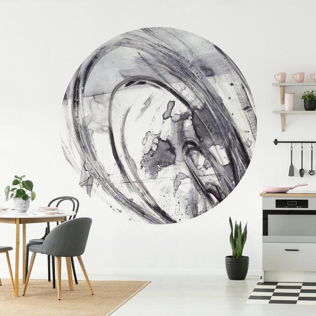 Round wallpaper self-adhesive - Sonar Black White II Ivy Bronx Size: 175cm L x 175cm W on Productcaster.