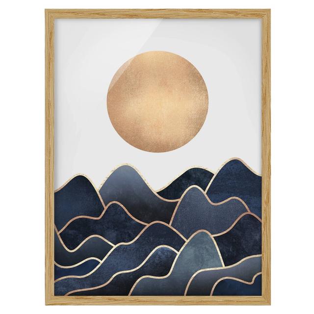 Golden Sun Blue Waves - Picture Frame Graphic Art Canora Grey Size: 70cm H x 50cm W x 2cm D, Frame Option: Brown Framed on Productcaster.