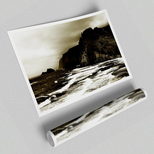 Sepia Ocean Rocks Seascape - Graphic Art Print on Paper East Urban Home Size: 100cm H x 141.4cm W on Productcaster.