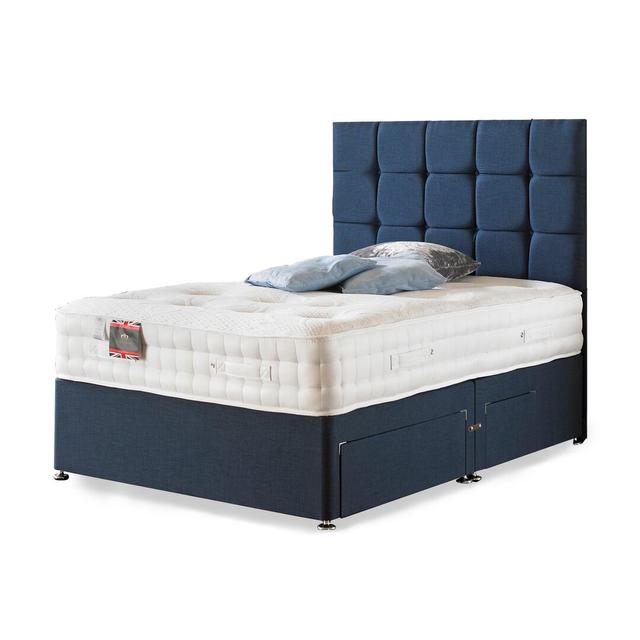 Arville Pocket Memory Divan Bed Set Fairmont Park Colour: Midnight Blue Linen, Size: Double (4'6), Storage Type: 2 Drawers on Productcaster.