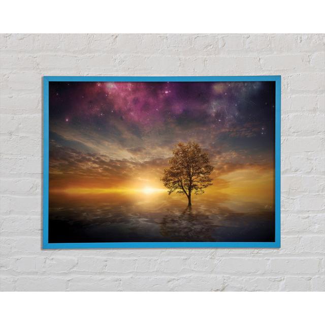 Tree In The Universal Skies - Print Brayden Studio Size: 42cm H x 59.7cm W x 2cm D, Format: Blue Framed Paper on Productcaster.