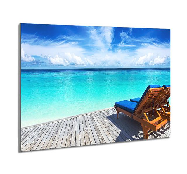 Sunchairs on Decking on the Beach - Unframed Graphic Art on Metal House of Hampton Size: 100cm H x 141.4cm W on Productcaster.