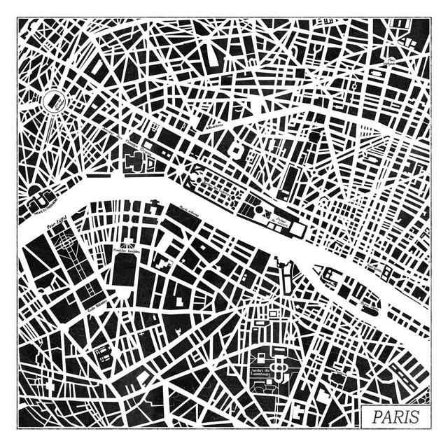 Paris Map Black by Laura Marshall - Wrapped Canvas Print Williston Forge Size: 51cm H x 51cm W on Productcaster.