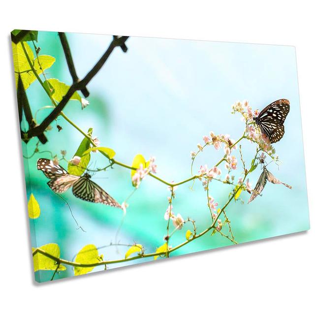 Butterfly Floral Flower Picture Wrapped Canvas Art Prints Brambly Cottage Size: 61cm H x 91.4cm W x 4cm D on Productcaster.