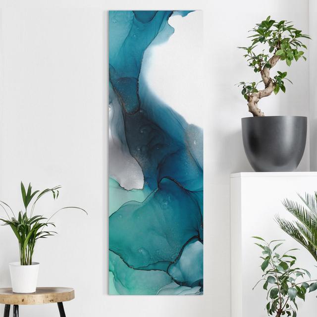 Ocean Drops of Turquoise with Gold by Sara Braun - Wrapped Canvas Painting Ivy Bronx Size: 150cm H x 50cm W on Productcaster.