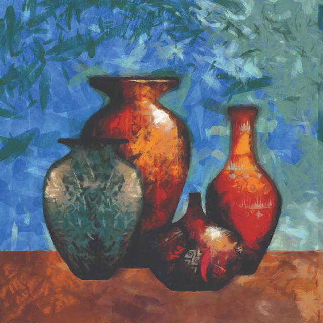 New Painted Pots - Wrapped Canvas Painting ClassicLiving Size: 76cm H x 76cm W x 3.8cm D on Productcaster.