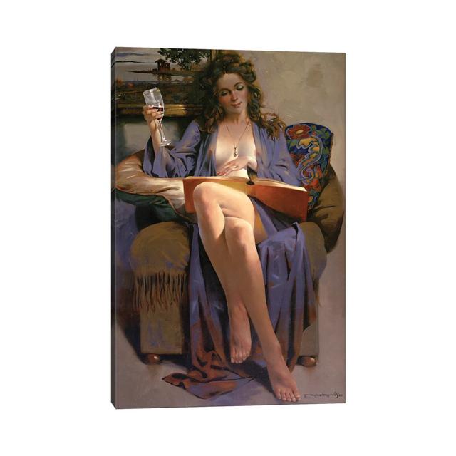 Woman Reading Book by Maher Morcos - Wrapped Canvas Painting ClassicLiving Size: 101.6cm H x 66cm W x 1.9cm D on Productcaster.