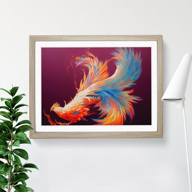 Phenomenal Phoenix Bird - Picture Frame Graphic Art Marlow Home Co. Size: 34cm H x 46cm W x 2cm D, Frame Colour: Oak on Productcaster.