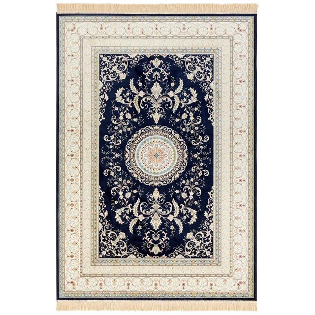 Negar Teppich Orientalisch - Orient Kurzflor mit Fransen für Wohnzimmer, Esszimmer - Dunkelblau Nouristan Teppichgröße: Rechteck 160 x 230 cm on Productcaster.