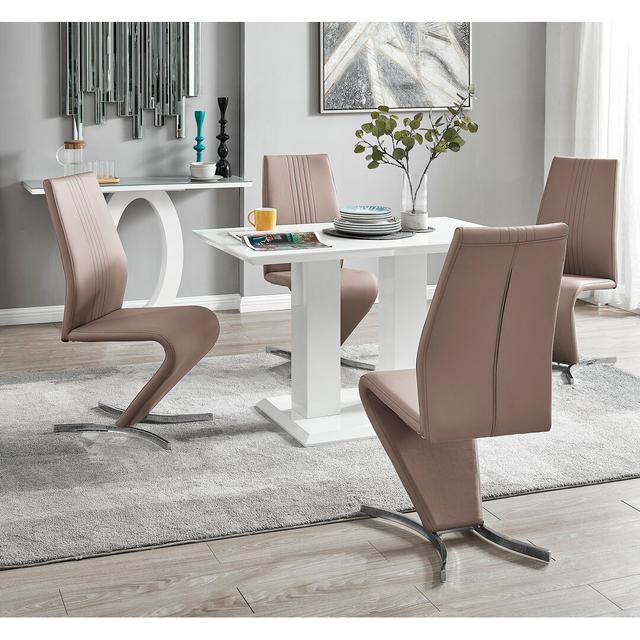 Edzard Double Pedestal High Gloss Dining Table Set with 4 Modern Faux Leather Dining Chairs Canora Grey Colour (Chair): Cappuccino Grey on Productcaster.