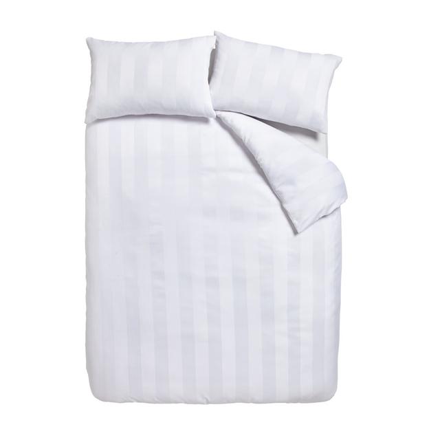 Soft Satin Stripe Duvet Cover Set with Pillowcases with Pillowcases Playboy Size: Super King - 2 Standard Pillowcases, Colour: White on Productcaster.