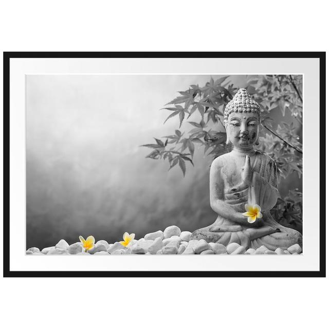 Gerahmtes Poster Buddha mit Monoi Blüte in der Hand East Urban Home Größe: 70 cm H x 100 cm B on Productcaster.