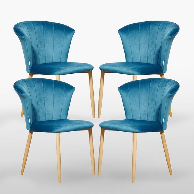 Siyana Velvet Upholstered Dining, Side Chair, Wooden Legs (Set of 4) Brayden Studio Upholstery Colour: Blue on Productcaster.